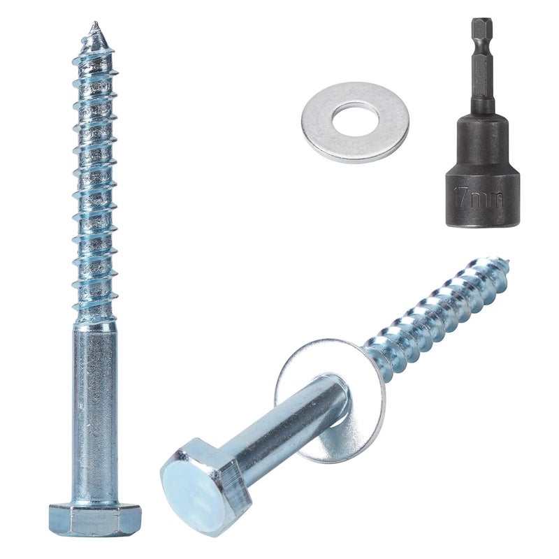 AiVeUao 100 Pack Wood Lag Screws, 3/8" x 4" Hex Head Lag Bolts, Heavy Duty Hex Head Lag Screws, Wood Screws with Washers - Image 1